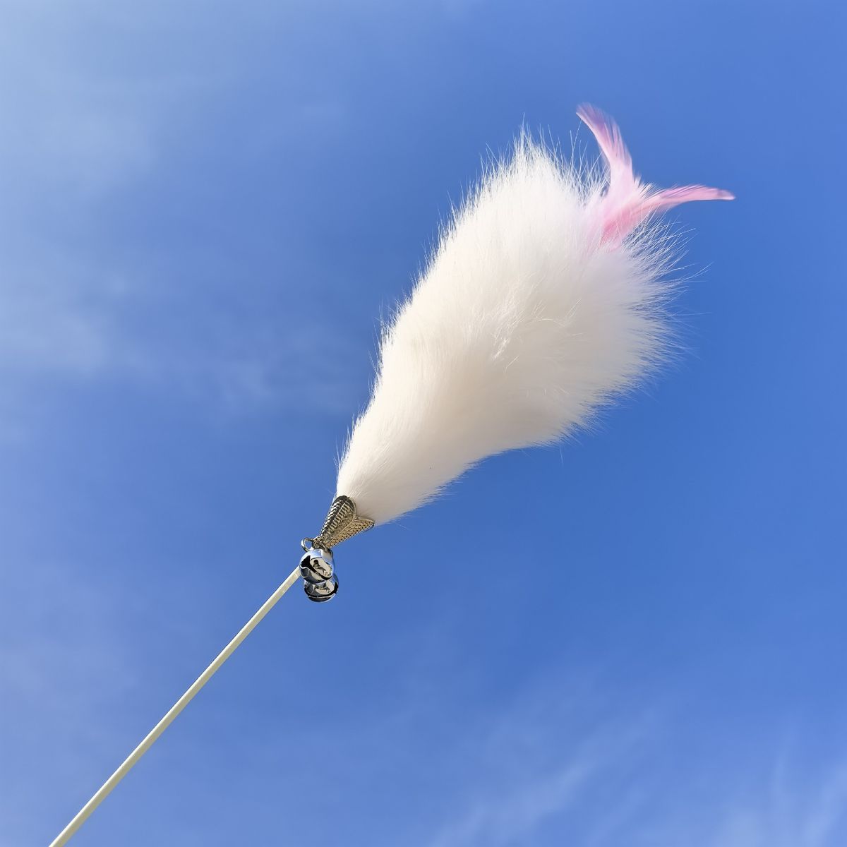 Giocattolo interattivo con doppia campana, resistente ai graffi, ai morsi, in pelliccia di volpe e piume, per gatti, con bacchetta magica_voghion.com