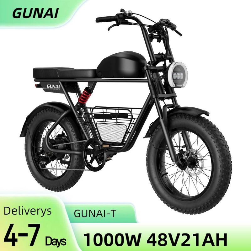 GUNAI-T Geländegängiges Elektrofahrrad für Erwachsene 20-Zoll-Fat-Tire-Motorrad mit 48-V-21-Ah-Akku und Gepäckkorb_voghion.com