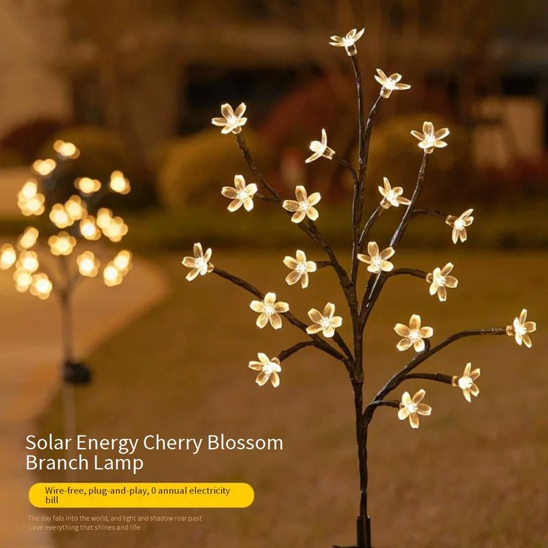 Solar-Powered Cherry Blossom & Lotus LED Garden Lights – Waterproof Outdoor Decoration 5W Warm White LEDs, IP65 Weatherproof (Stake Included)​_voghion.com
