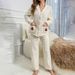 Autumn And Winter Cotton Lint Button Cardigan Cherry Print Women's Pajamas Loungewear Simple And Casual_voghion.com