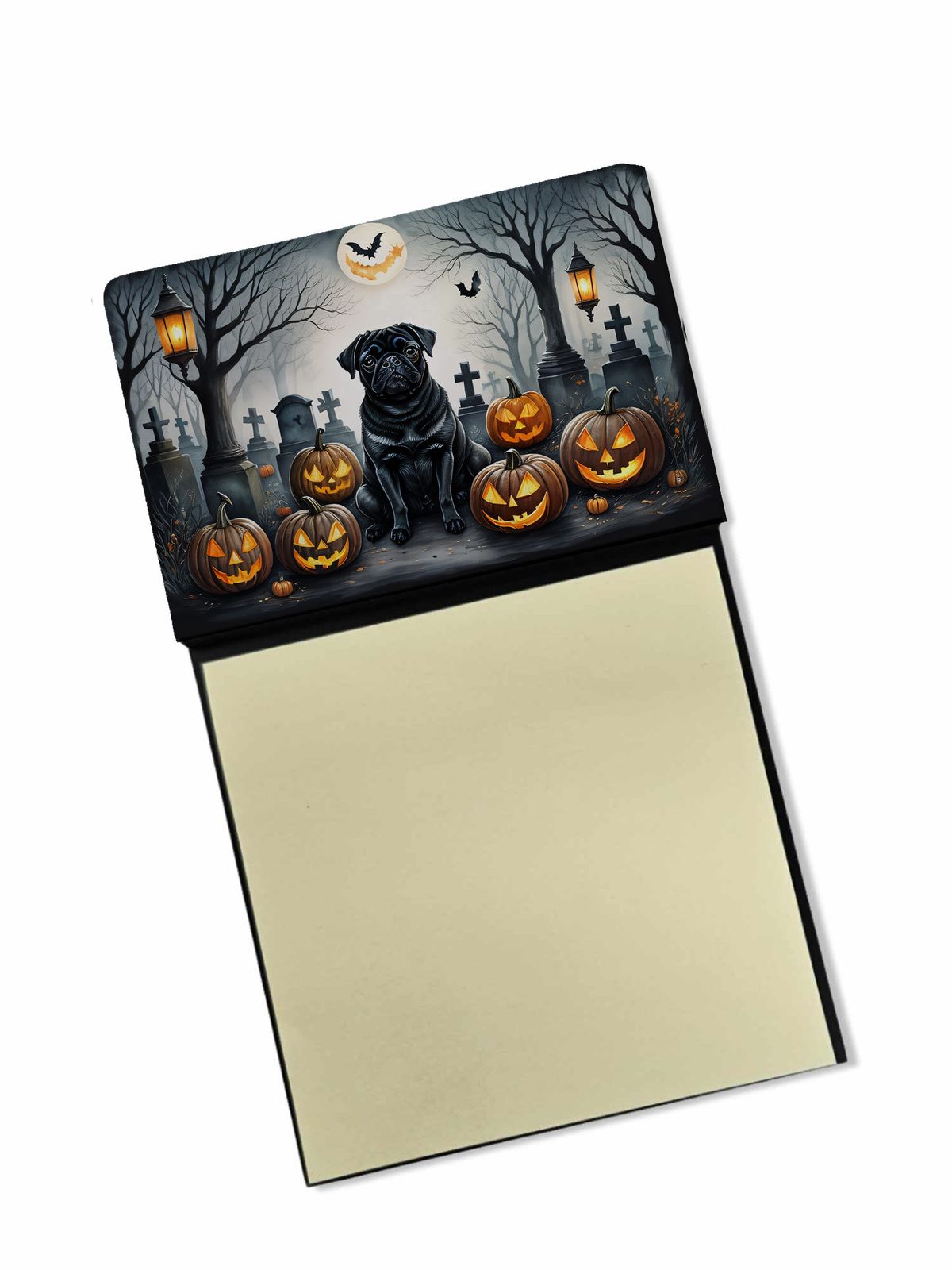 NEW Black Pug Spooky Halloween Sticky Note Holder Refillable Dispenser Self-Sticky Note Pads, Memo Pads Blank Desk Accessories_voghion.com