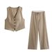 Women's Spring Slim Vest & Patchwork Pants Set - Casual Korean Style Stretch Polyester Outfit_voghion.com