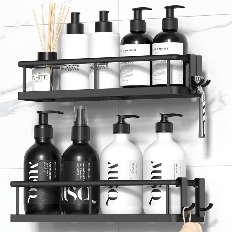 No-Drill Bathroom Wall Rack | 2-Tier Rustproof | 18kg Capacity | Adhesive Mount | Tile/Glass Safe_voghion.com