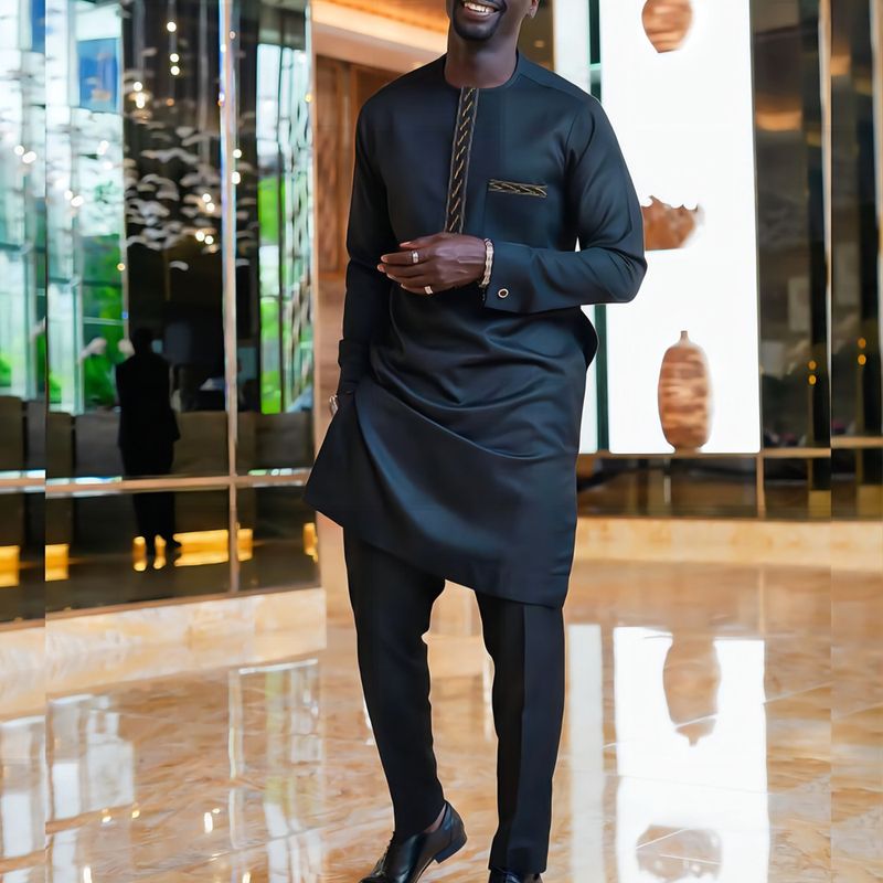 Men African style men's suit Long sleeve embroidery men's business suit_voghion.com