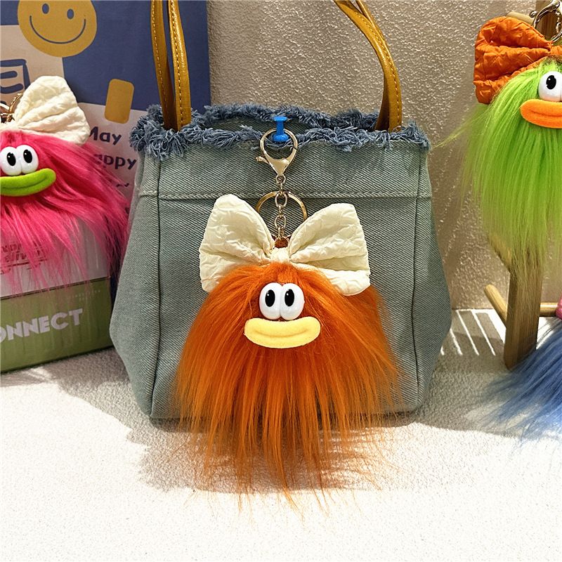 Bag Charm Cute Bow Doll Keychain Cartoon Funny Plush Schoolbag Pendant Funny Ugly Cute Doll Pendant Gift_voghion.com