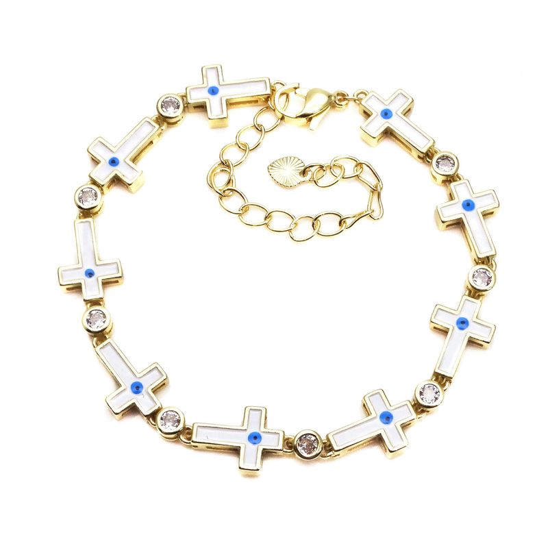 Cross Demon Eye Adjustable Zircon Hip Hop Bracelet For Men And Women_voghion.com