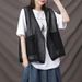 Gilet sans manches léger et polyvalent pour femme grande taille, style artistique, à bordure croisée, idéal pour l'automne._voghion.com