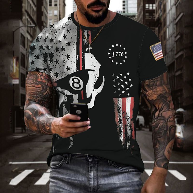 Europa und die Vereinigten Staaten Kurzarm-T-Shirt für Herren 3D-Digitaldruck mit Rundhalsausschnitt, lässiges, hochwertiges Stoff-T-Shirt_voghion.com
