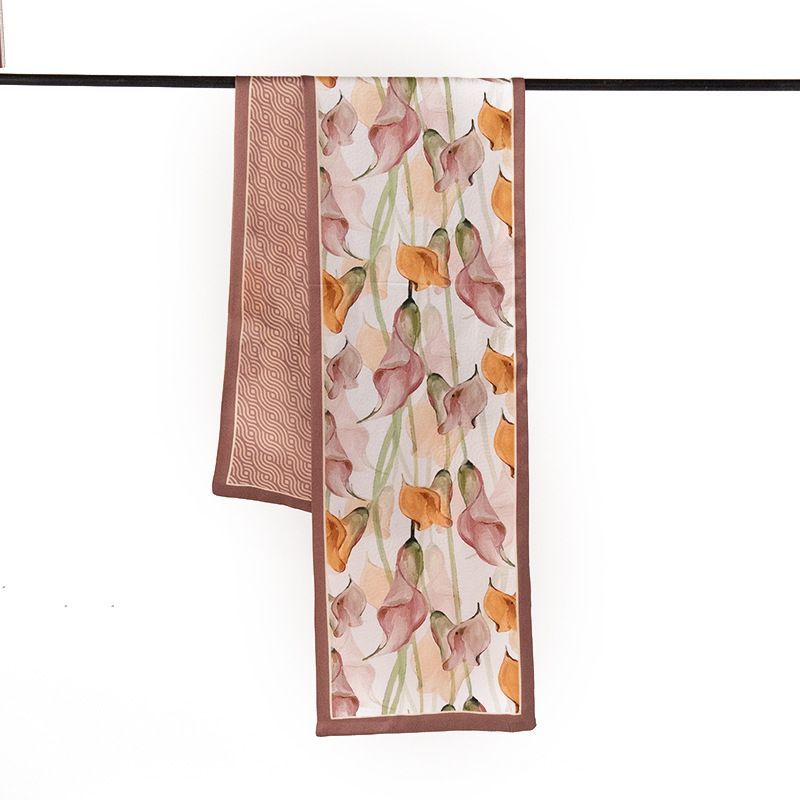 2024 Spring/Summer New Mulberry Printed Flower Layer Double sided Silk Small Strip Scarf Ribbon_voghion.com