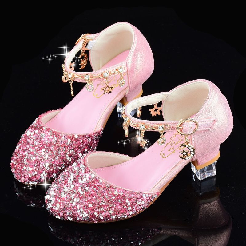 Girls' high heels Shining glass shoes Spring and Autumn Bao head princess leather shoes Medium children student performance shoes Children's sandals_voghion.com
