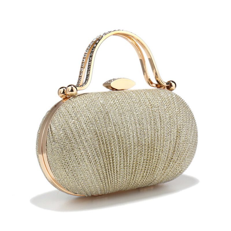 Pleated Glitter Bag Exquisite Evening Dress Socialite Handbag Egg-shaped Single Shoulder Clutch_voghion.com