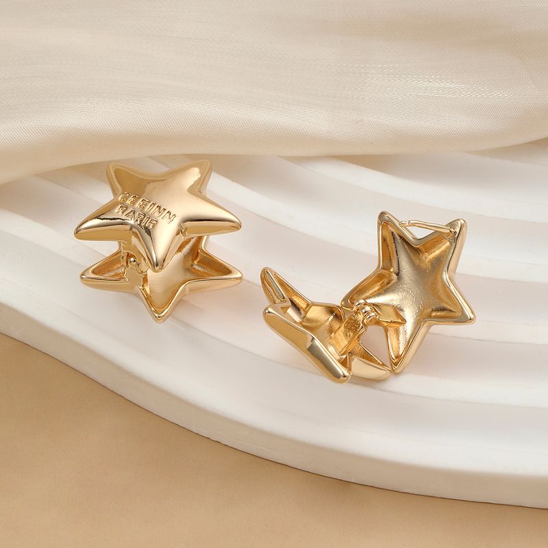 Lagani luksuzni dizajn, elegantna i blistava metalna vrpca s petokrakom zvijezdom, ženska kopča za uši sa slovom, klasični dnevni i svestrani dodaci za uši za parove_voghion.com