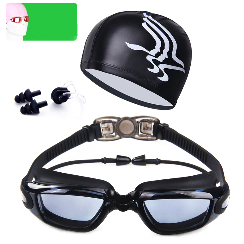 Swimming Caps HD Anti Fog Swimming Goggles For Men And Women Large Frame Electroplated Swimming Goggles With Swimming Cap_voghion.com