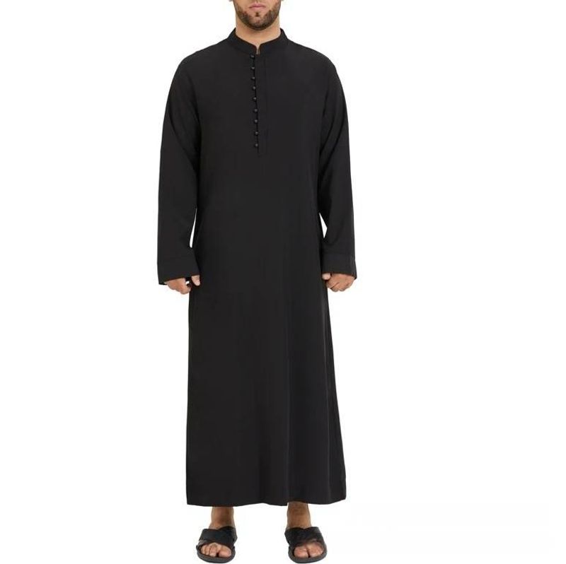 Muslim Loose Stand-up Collar, New Saudi Round-neck Hui Long Robe, Arab And Middle Eastern Men's Clothing_voghion.com