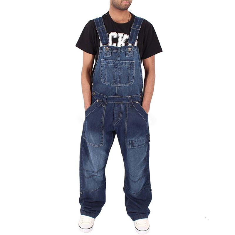 Erkek Giyim Erkek Çok Yönlü Tulum Erkek Kot Tulum Moda Basit Çok Cepli Bol Kot Pantolon_voghion.com
