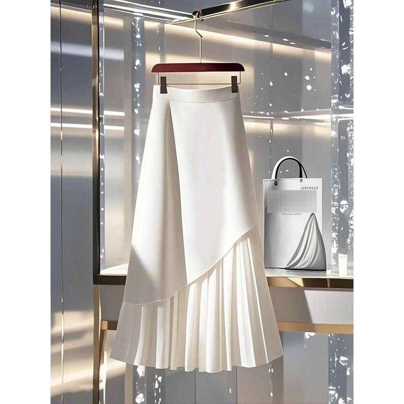 Elegant High-Waisted A-Line Skirt For Women - Flattering White Midi Skirt With Hip-Hugging Design, Korean Style Versatile Outfit Essential_voghion.com