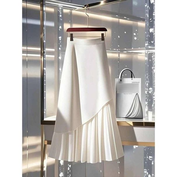 Elegant High-Waisted A-Line Skirt For Women - Flattering White Midi Skirt With Hip-Hugging Design, Korean Style Versatile Outfit Essential_voghion.com