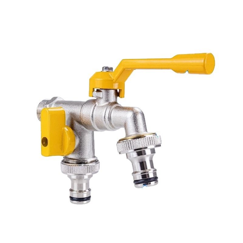 Thickened Outdoor Faucet, Frost-resistant And Crack-proof, Suitable For Courtyards And Gardens, Single-inlet And Double-outlet, Single-cold-water-connect, Quick-connect Dual-outlet Faucet._voghion.com