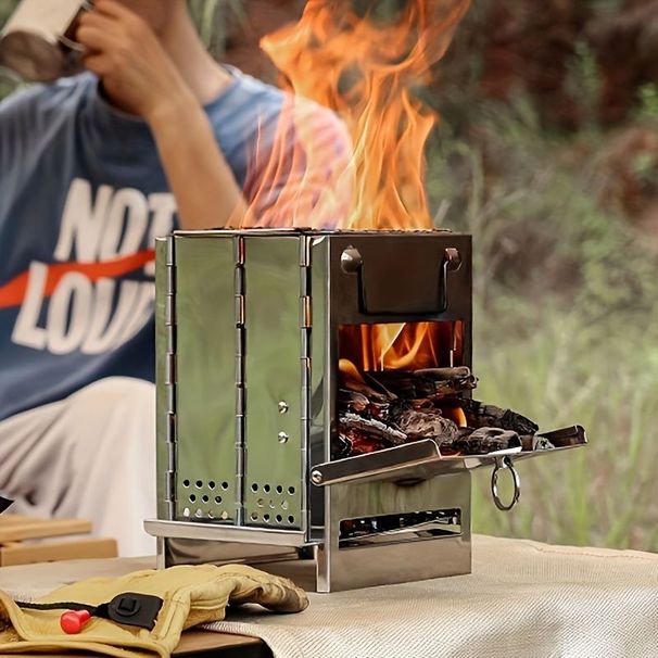 Portable Foldable Square Wood - Burning Stove, Compact 8.27*5.51*5.51 - Inch Size, Weighing Only 1.7 Lb, Essential For Camping And Backpacking_voghion.com
