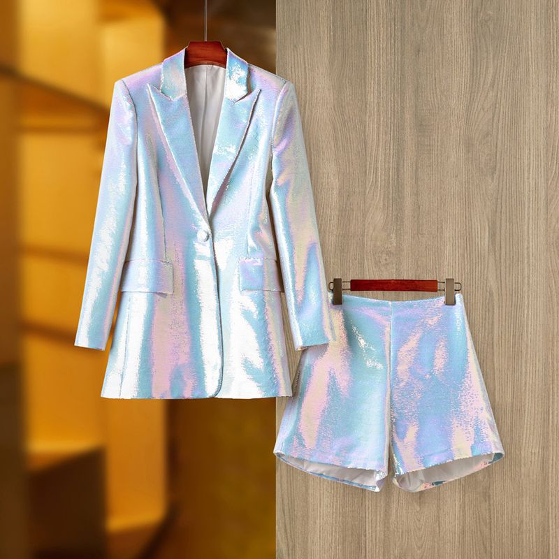 Mittellange Oberteile mit Pailletten für Damen, Anzugsjacken, Shorts mit bunten Pailletten-Hosen von BLING BLING_voghion.com