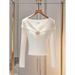 Women's Clothing Sweater Temperament Age Reducing Unique Super Good Looking Inner Wear Small White Top_voghion.com