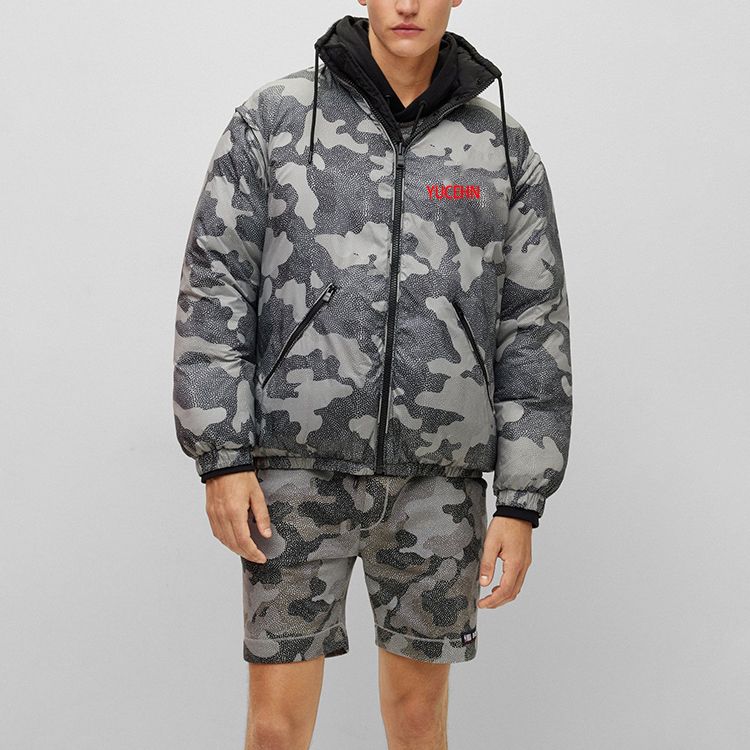 Camo Graphic Reversible Fill Cotton Duck Down Goose Zip Vest Jacs Men's Padded Quilted Anorak Stand Collar Puffer_voghion.com