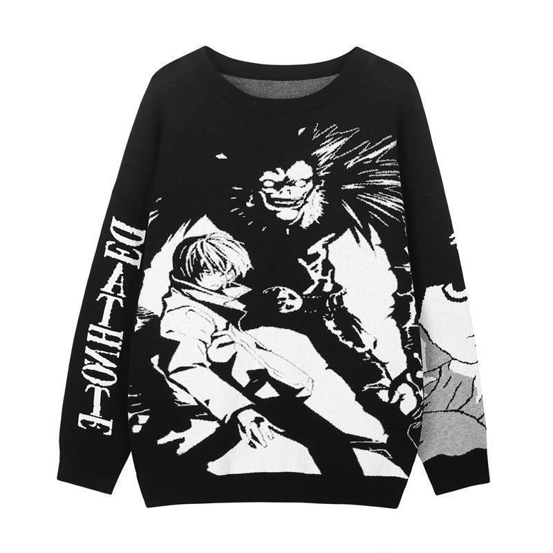Trendy Y2K Knit Sweater With Jacquard Pattern - Oversized Retro Hip Hop Pullover For Men & Women - Breathable Stretch Polyester_voghion.com