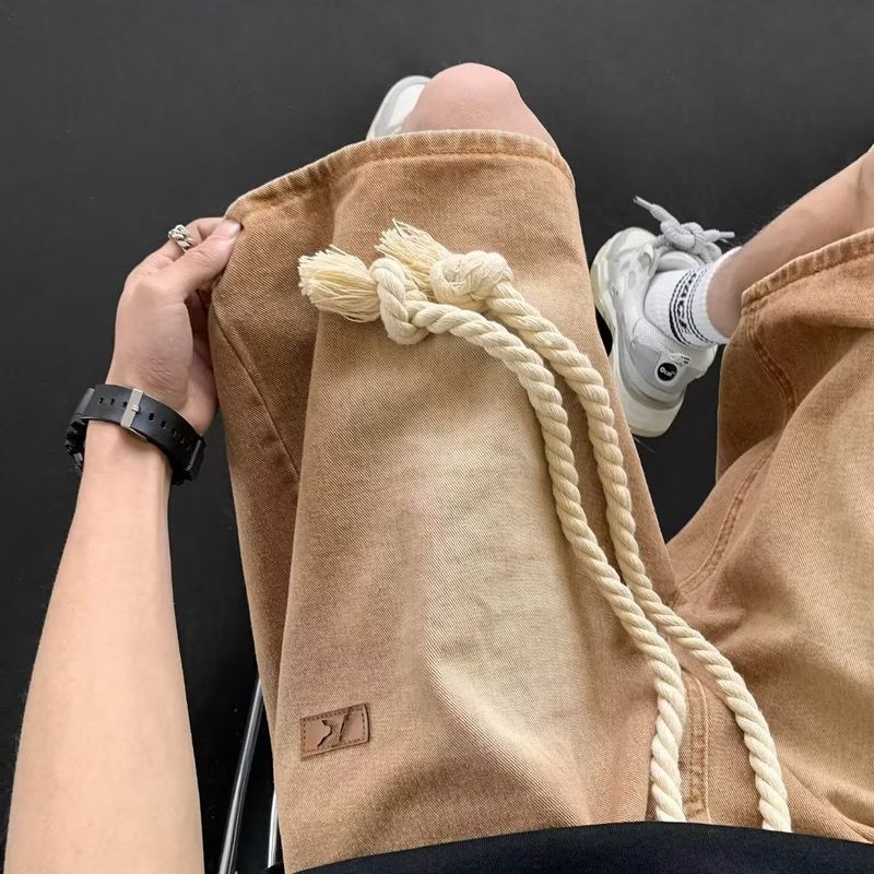 Jeans pantaloni corti alla moda, giovanili e alla moda, lavati e larghi, cravatte da uomo a tubo dritto, artistiche e pigre, nuova tendenza estiva_voghion.com