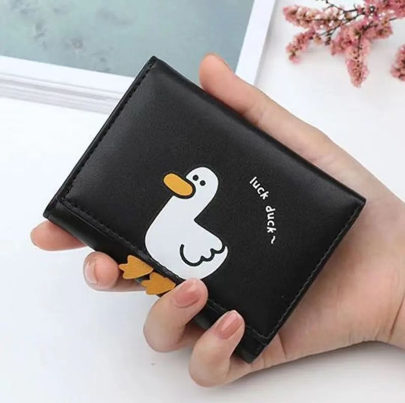 Kratka denarnica Kawaii Cartoon Duck Pattern, trikratna torbica za kovance, Casual Case s kreditno kartico_voghion.com