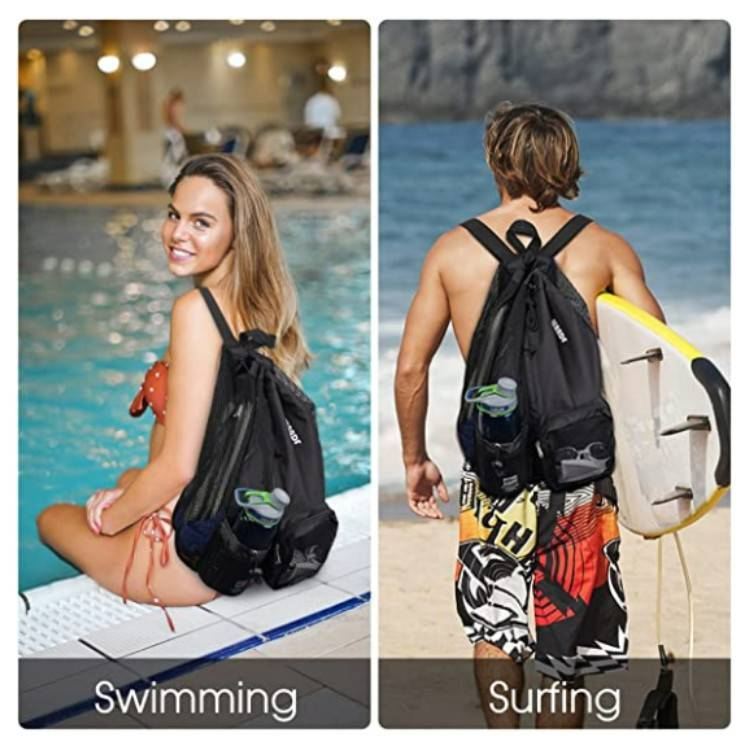 Designer fashion new swimming bag mesh drawstring backpack with wet bag beach backpack, gym and exercise kit bag_voghion.com