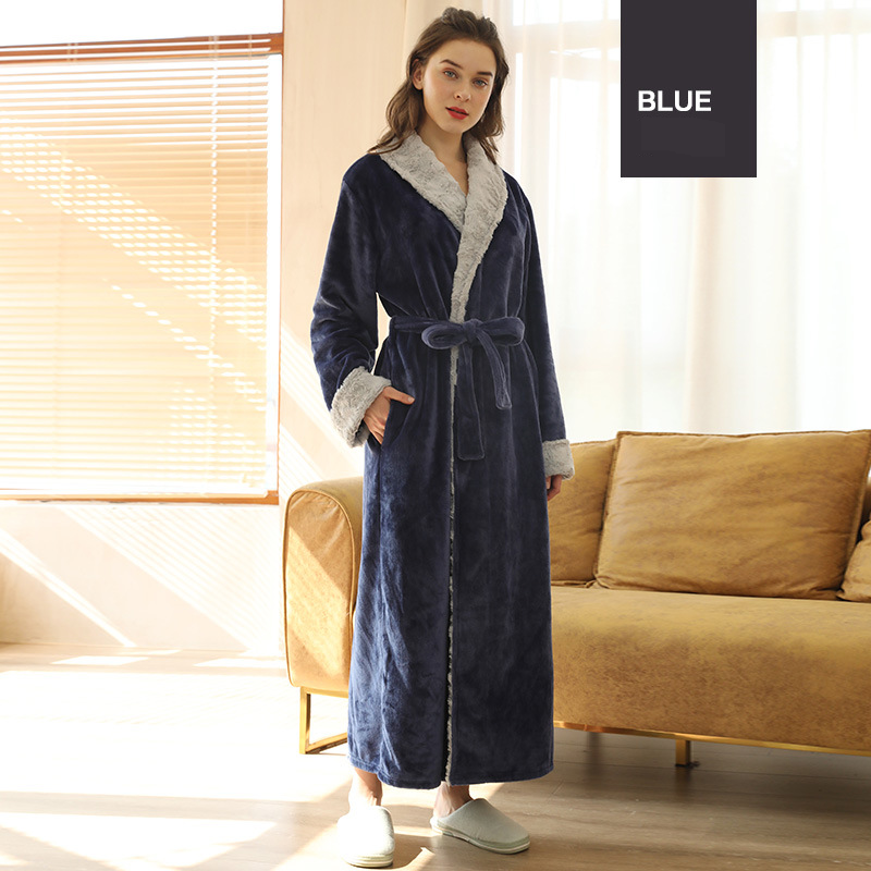 Men's Clothing plus size flannel nightgown women's winter men's coral fleece couple bathrobe autumn and winter thick long_voghion.com
