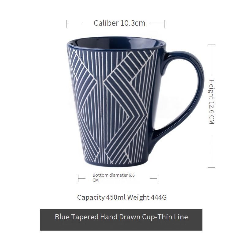 Caneca de cerâmica em relevo feita à mão - Copo de café de boca larga de 473 ml com design romântico (perfeita para casais, para beber leite e chá)_voghion.com