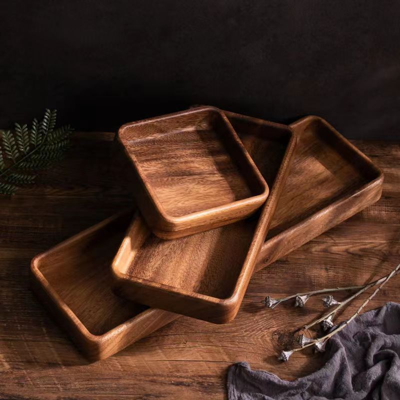 Rectangular Walnut Wood Tray - Solid Wood Serving Plate For Desserts Fruits & Tea - Multi-Purpose Home Use​_voghion.com