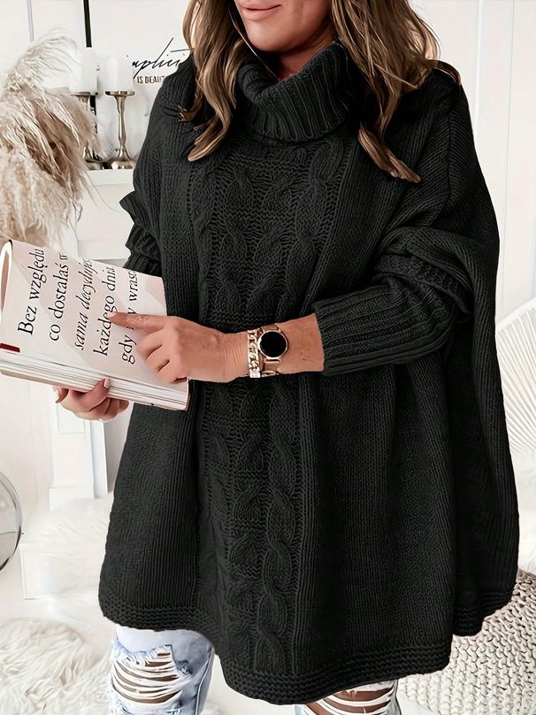 Oversized Batwing Sleeve Knit Top – Plus Size Women’s Tunic Sweater With Shawl Collar_voghion.com