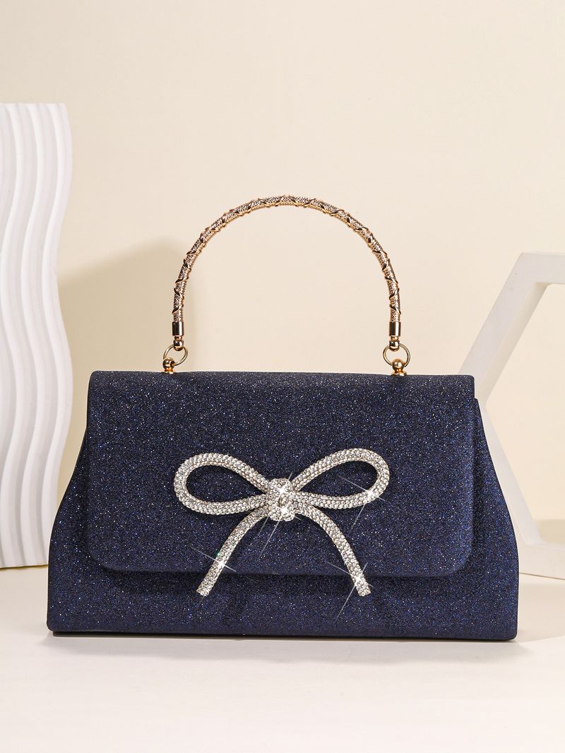 Neue Handtasche mit Diamantbesatz und Schleife, Glitzerpuder, modische und schlichte Bankett-Damentasche_voghion.com