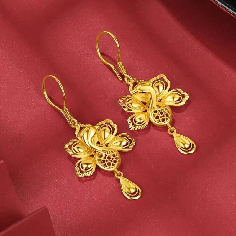 Orecchini a forma di pavone con schermo aperto in oro sabbia, orecchini da donna alla moda, semplici, con temperamento, orecchini con gancio in oro simulato_voghion.com
