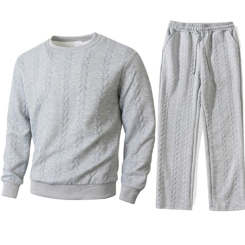 Jacquard Knit Sweatshirt & Jogger Set – Winter-Ready Casual Outfit With Breathable Comfort (Matching Loungewear For Men)_voghion.com