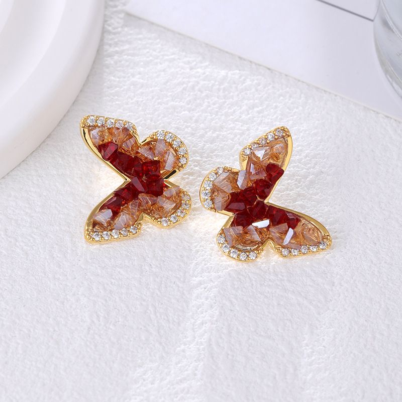 Orecchini da donna con cristalli sfumati a forma di farfalla della foresta, freschi e dolci, super lucidi, di alta qualità_voghion.com