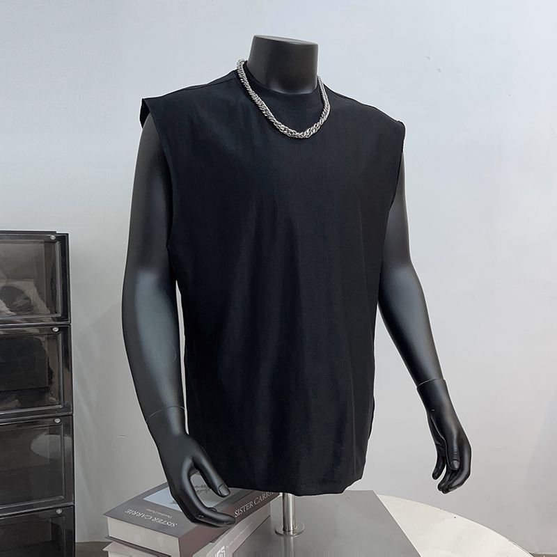 Pure Cotton Sports Solid Color Vest Men's Loose Summer Sleeveless American Style Short Tank Top_voghion.com