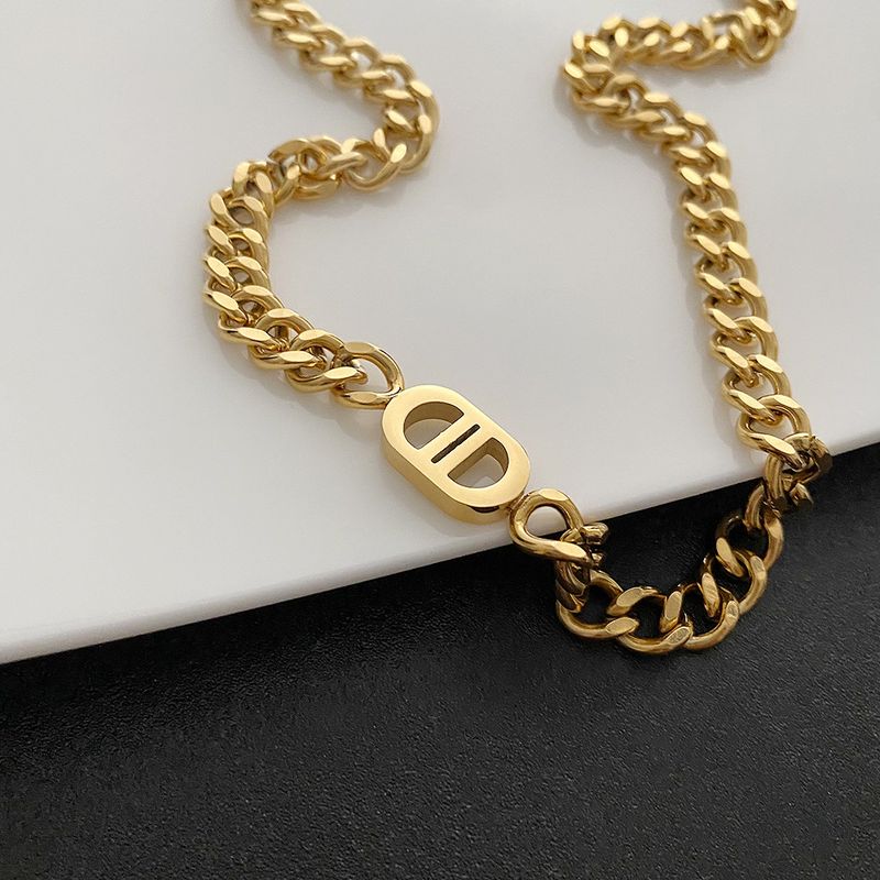Hip Hop Double D Letter Necklace Personalized Trendy Network Red Same Style Collar Chain Minimalist INS Design Neckchain_voghion.com