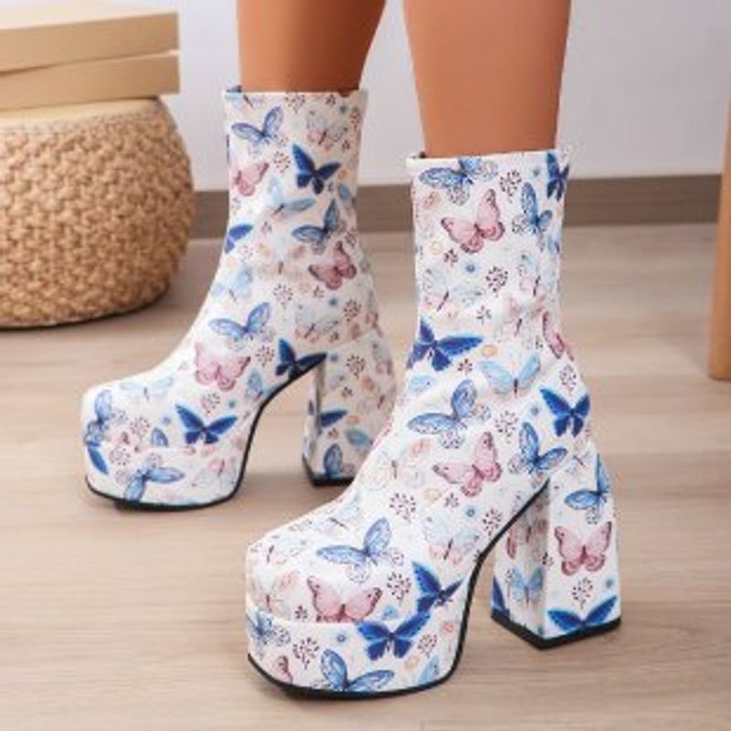 Cowboy støvletter Dame vandtætte platform højhælede mode platform støvler_voghion.com