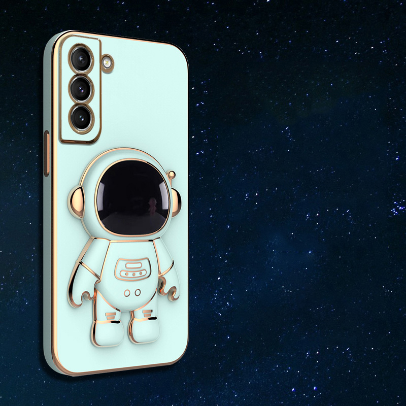 Astronaut Bracket Plating Phone Holder Case for Samsung Galaxy S22 S21 S20 Ultra FE S10 Plus Coque Soft Silicone Cover_voghion.com