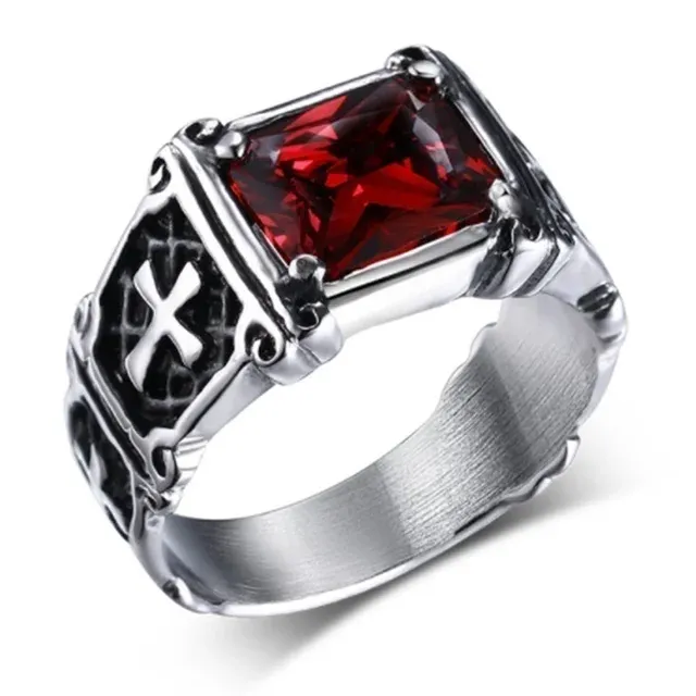 Mode Mode Persönlichkeit Exquisite Rot Zirkon Kreuz Muster Ring Charme Herren Party Schmuck Zubehör Amulett Geschenk_voghion.com