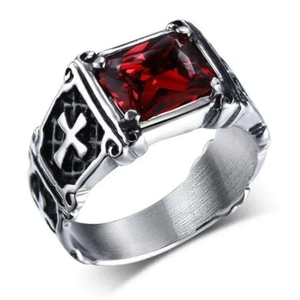 Mode Mode Persönlichkeit Exquisite Rot Zirkon Kreuz Muster Ring Charme Herren Party Schmuck Zubehör Amulett Geschenk_voghion.com
