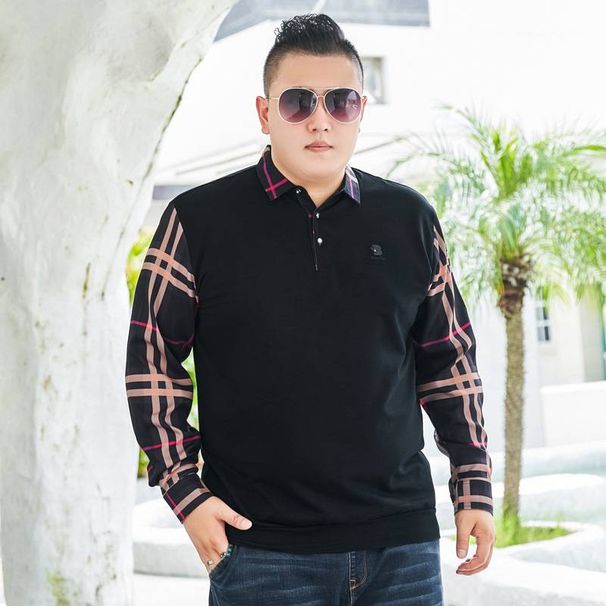 Männer kleidung Frühling und herbst plus casual zwei-stück hemd kragen pullover lose große größe lange-ärmeln T-shirt fett_voghion.com