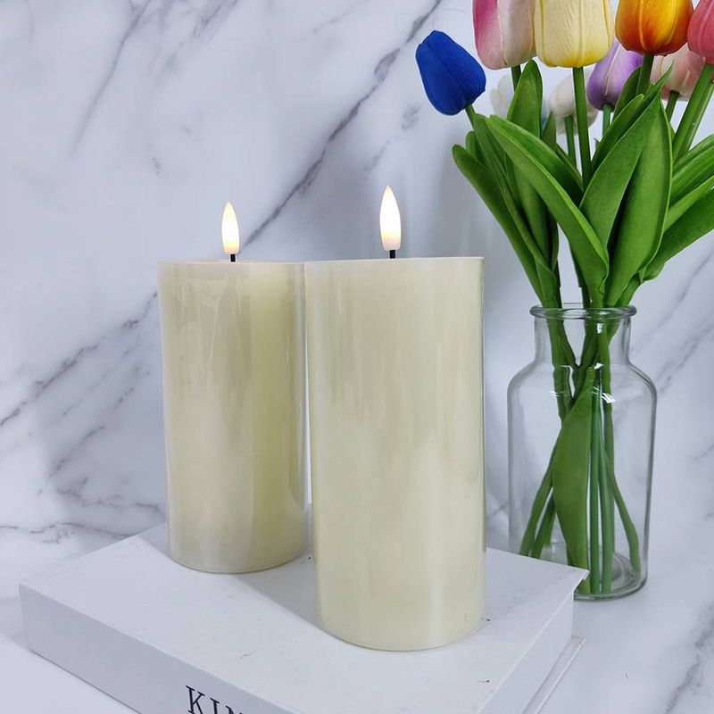 3 * 6 "Velas de marfil sin llama Luces Decoraciones LED Velas de cera real con pilas Velas impermeables con temporizador remoto para interiores y exteriores_voghion.com
