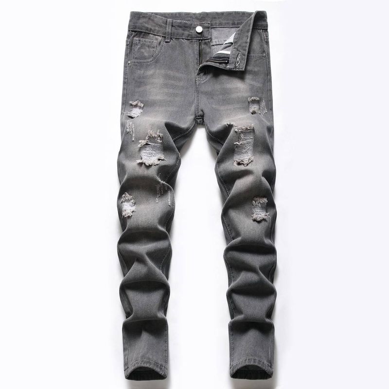 Kinderkleidung, graue, nicht elastische, gepunktete, gerade geschnittene Freizeit-Jeanshose für vier Jahreszeiten_voghion.com
