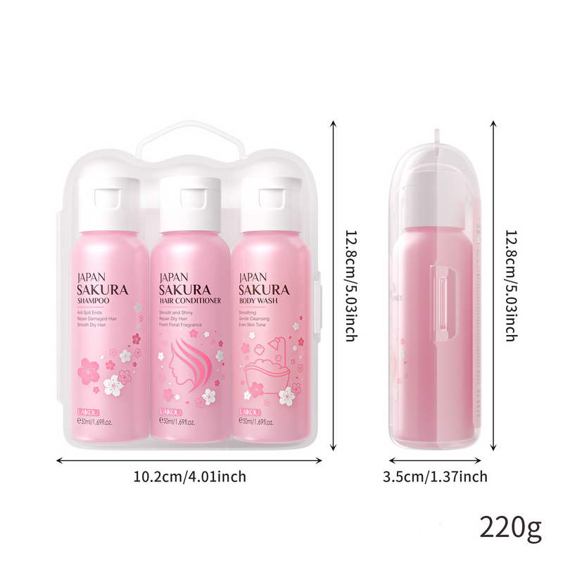 Scrubs & Bodys Treatments Japanese Sakura Bath & Hair Care Set 3 Piece Hydrating Moisturizing Cleansing_voghion.com