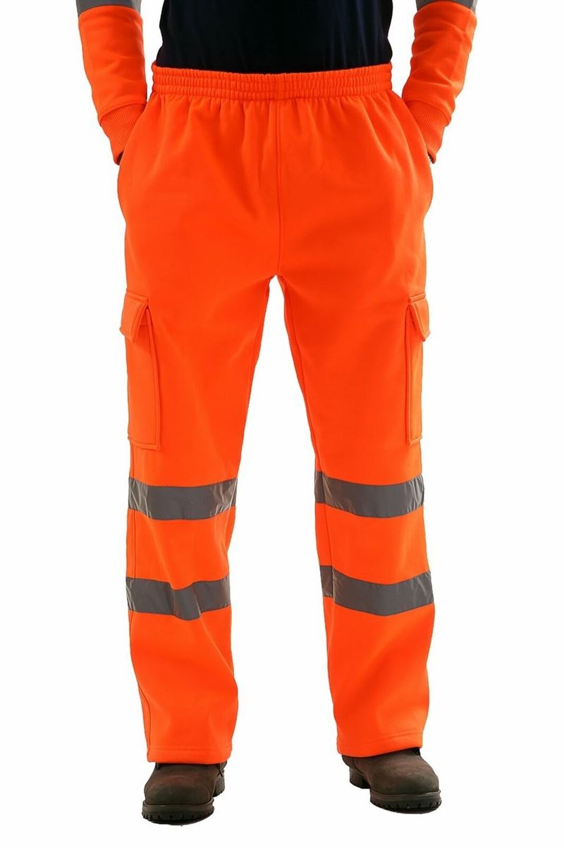 Men's Reflective Strip Sanitation Worker Uniform Fleece Casual Trousers_voghion.com