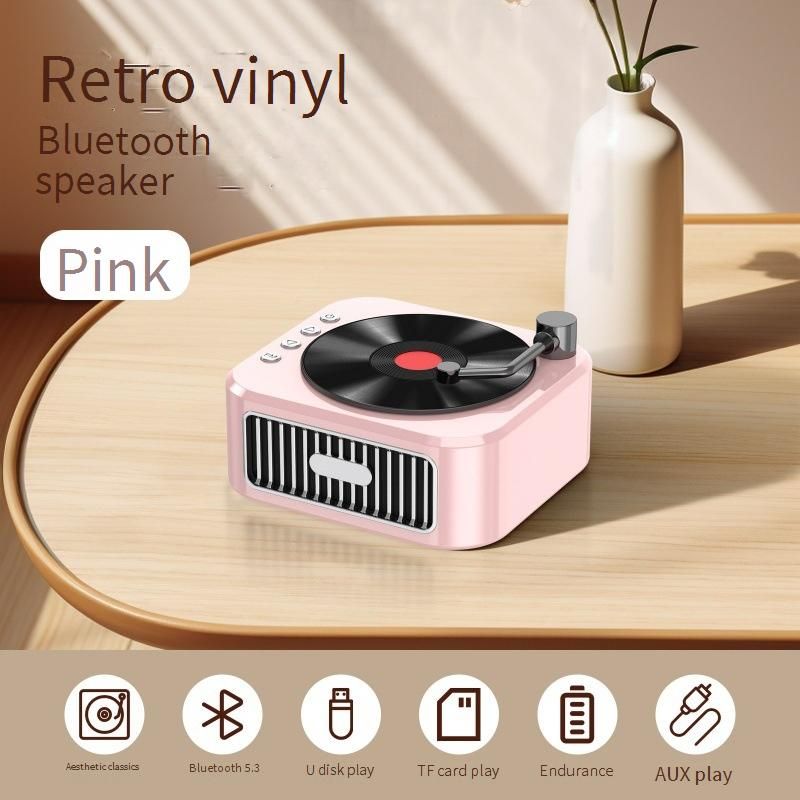 Portable Speakers New Retro CD Record Player Bluetooth Speaker Children's Gift Karaoke Duet High Sound Quality With Microphone Portable Speaker_voghion.com